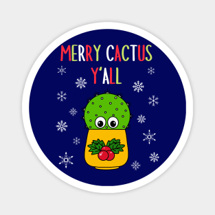 Merry Cactus Y'all - Cute Cactus In Christmas Holly Pot Magnet